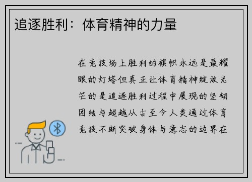 追逐胜利：体育精神的力量